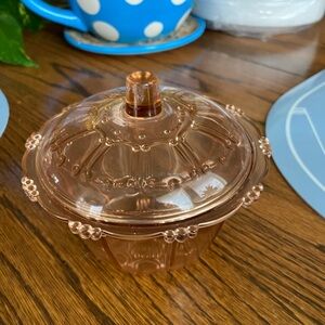 Vintage Pink Pressed Glass Covered Candy Dish